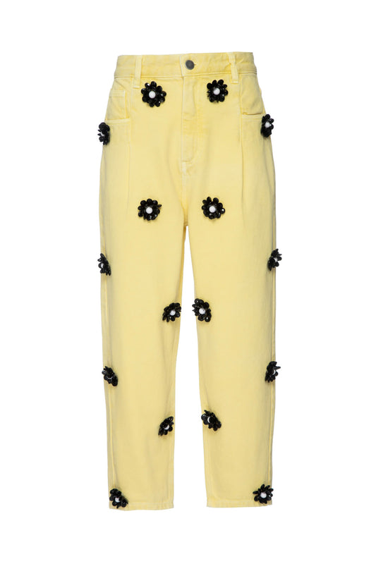 CalÃ§a bolsos sarja flower spring amarelo