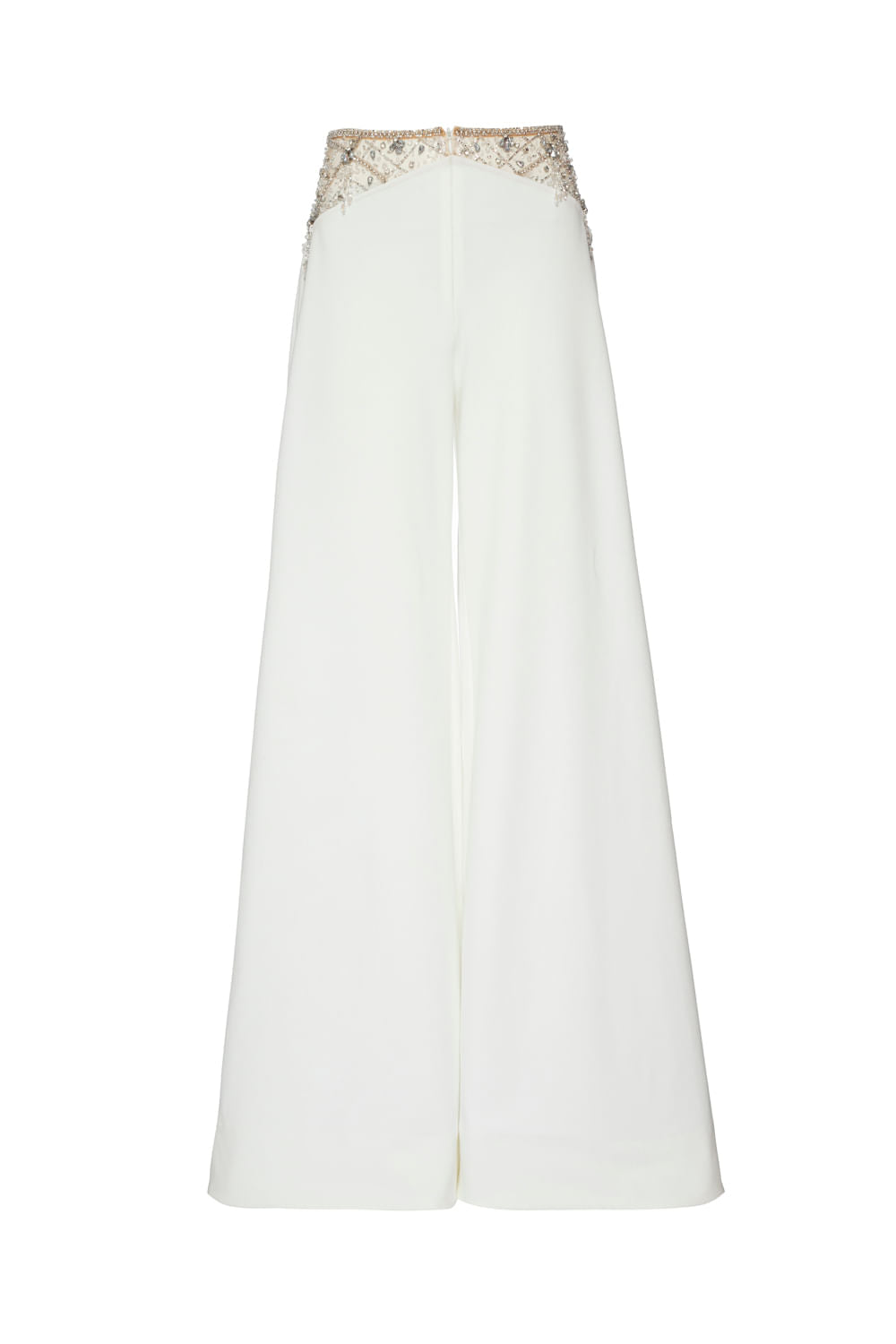 CALÇA PANTALONA PEDRARIA CREPE CRYSTAL OFF WHITE