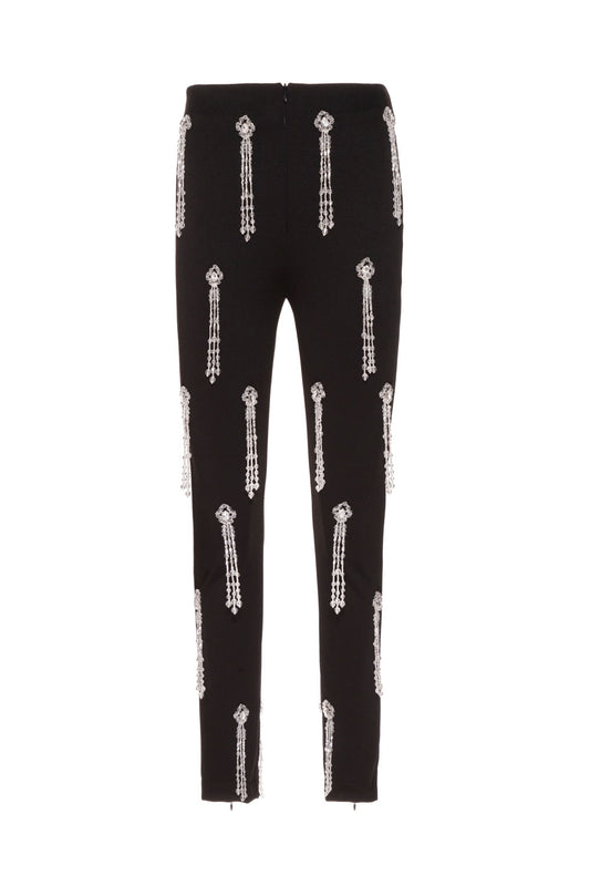 CALÇA SLIM BORDADA CREPE CRYSTAL PRETO