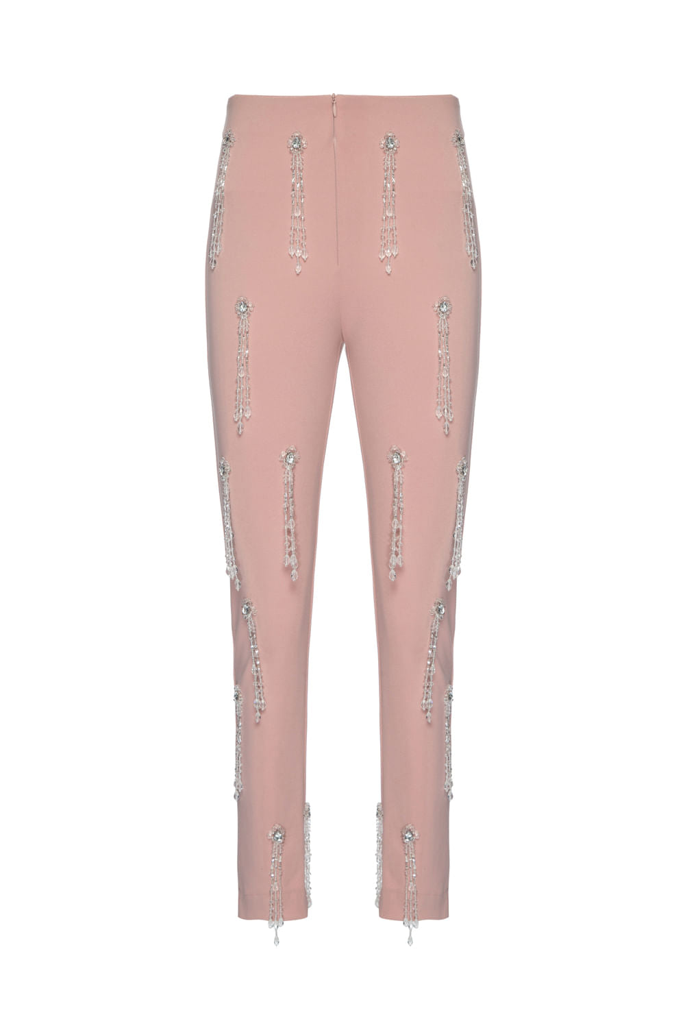 CALÇA SLIM BORDADA CREPE CRYSTAL NUDE