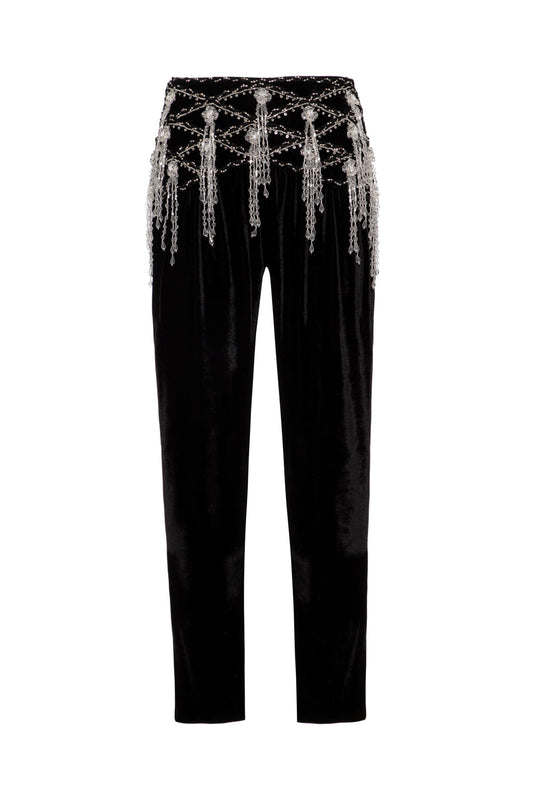 Calça bordada veludo crystal preto
