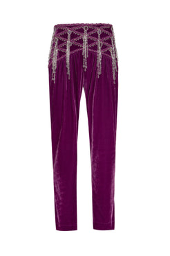Calça bordada veludo crystal roxo