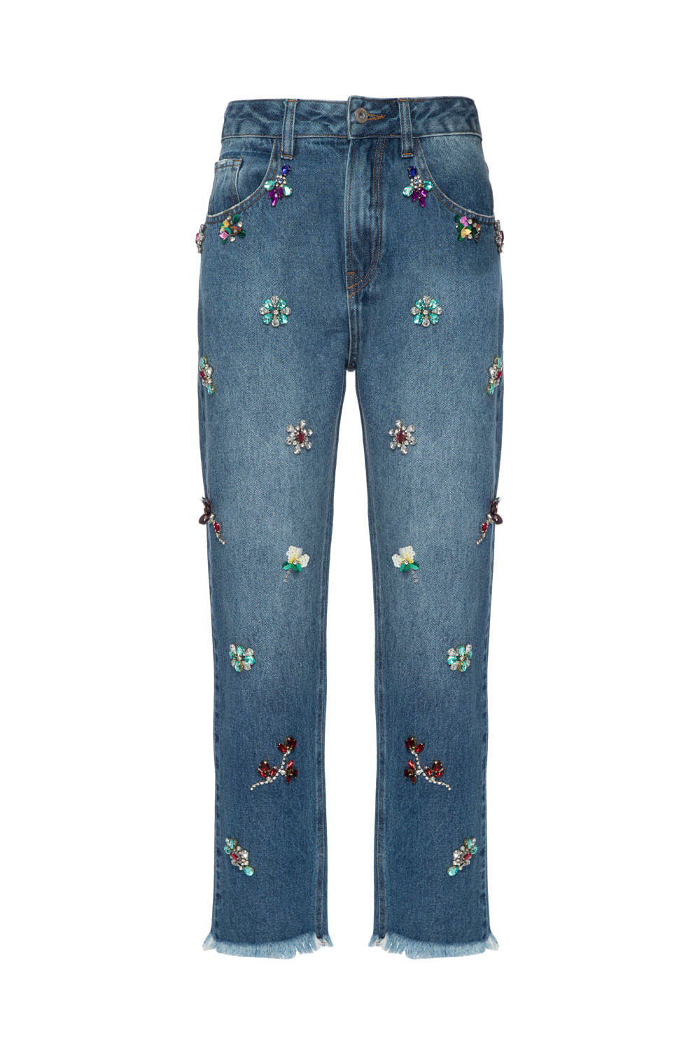CALÇA BORDADA DESFIADA ENJOY DENIM AZUL JEANS