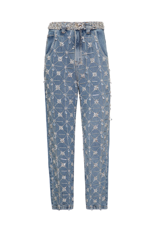 CALÇA BORDADA DENIM CRYSTAL AZUL JEANS