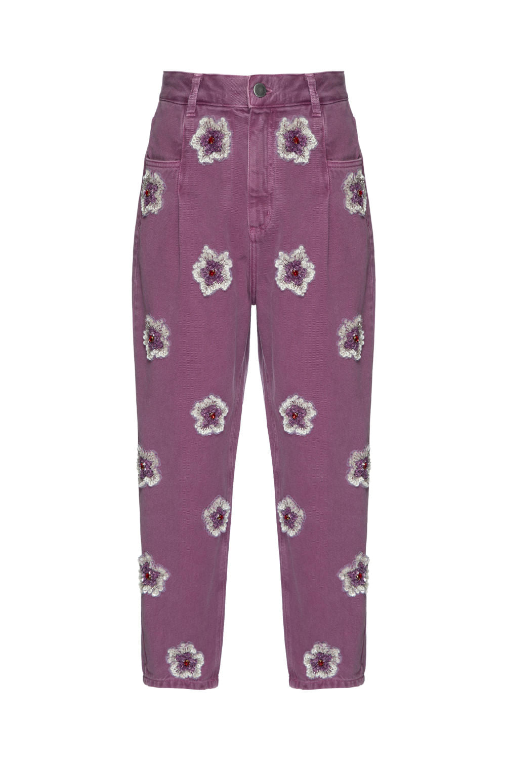CalÃ§a bordada sarja spring lilas