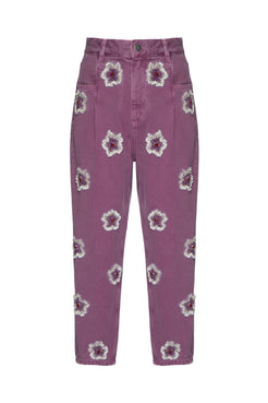 CalÃ§a bordada sarja spring lilas