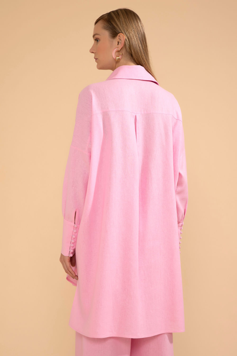 CAMISA BORDADA LINHO FRENCH ROSA