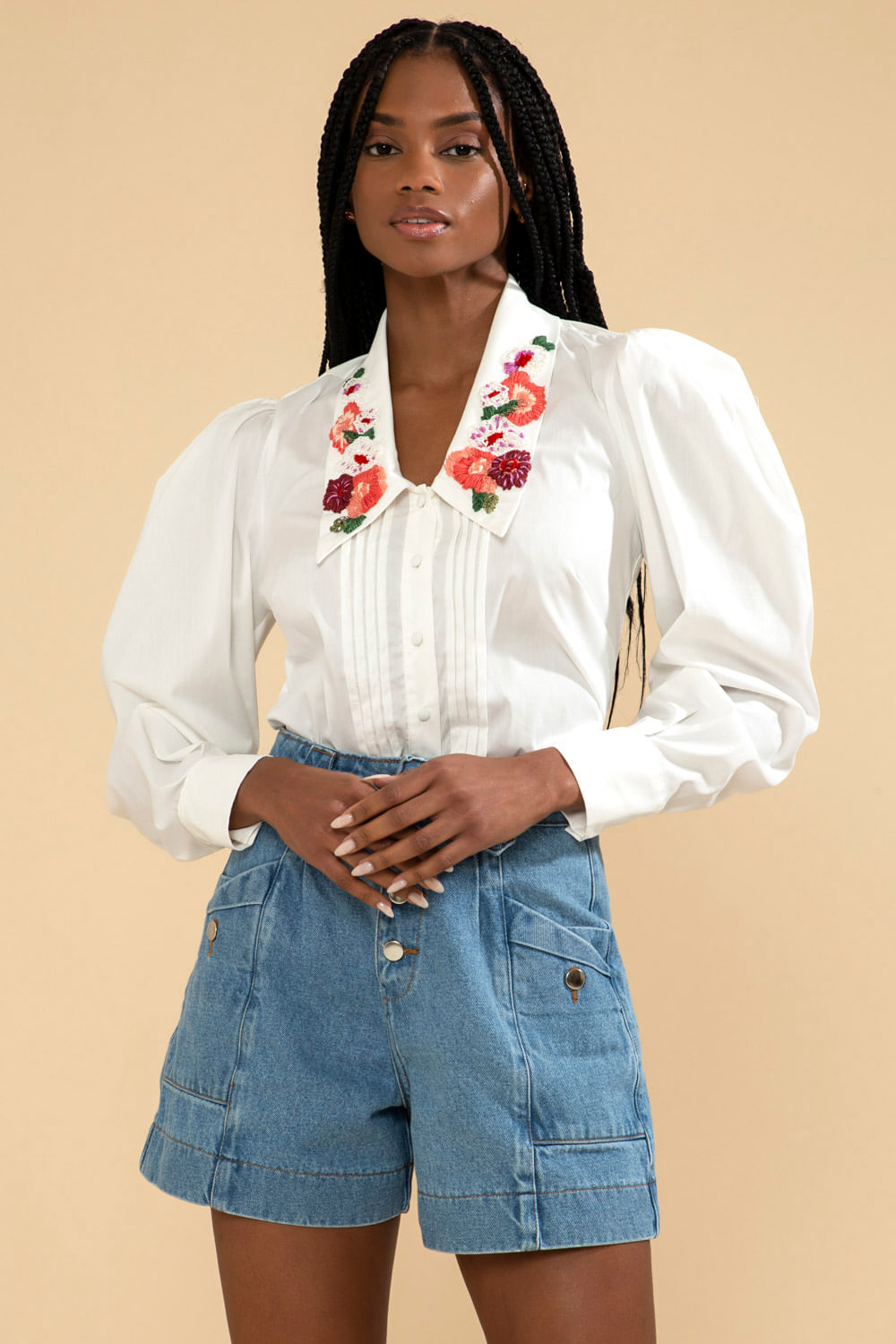 CAMISA BORDADA TRICOLINE JANE OFF WHITE