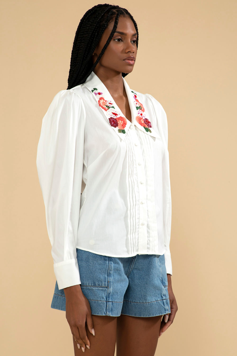 CAMISA BORDADA TRICOLINE JANE OFF WHITE