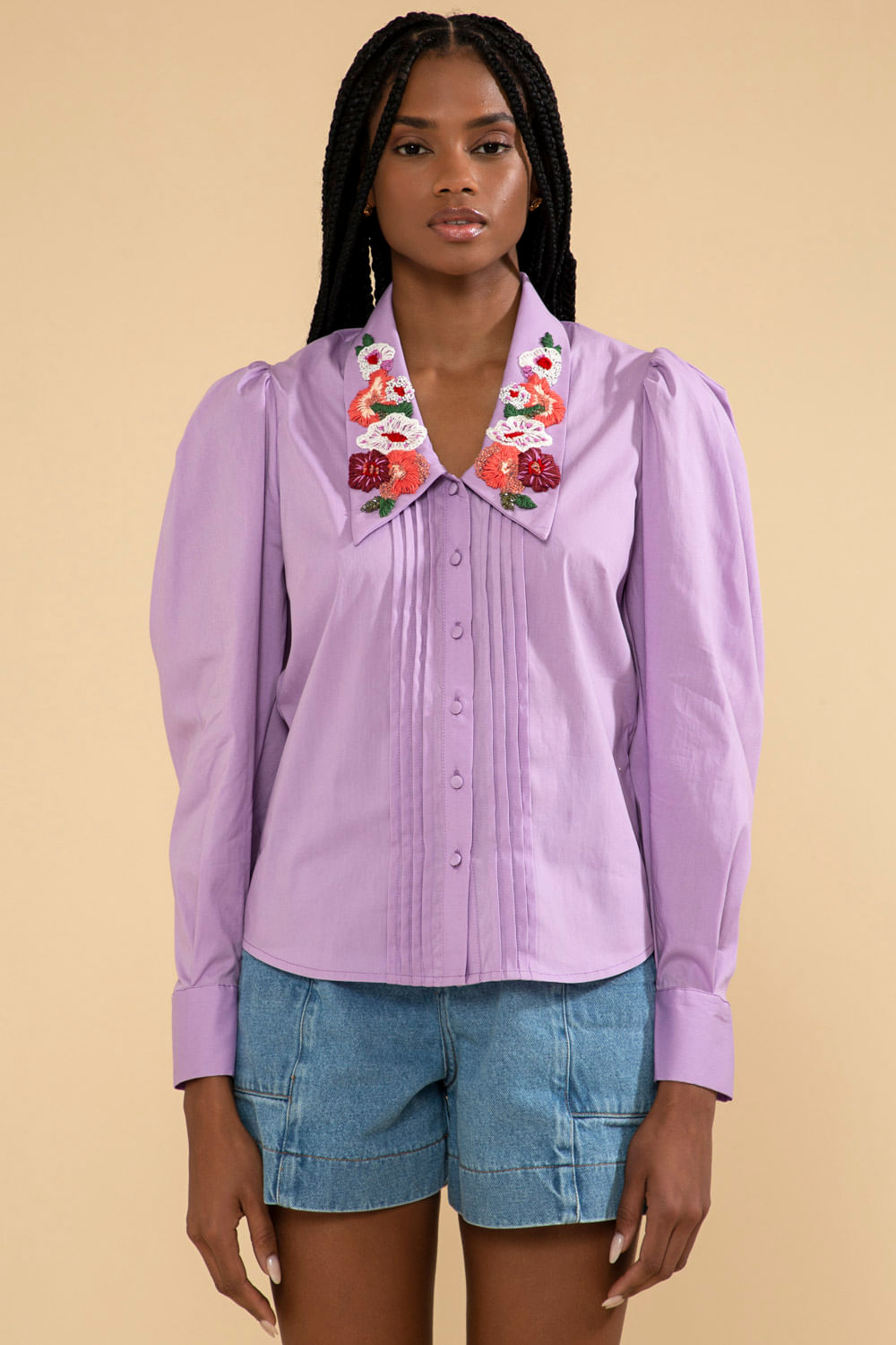 CAMISA BORDADA TRICOLINE JANE LILAS