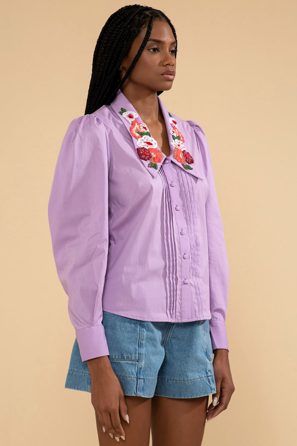 CAMISA BORDADA TRICOLINE JANE LILAS