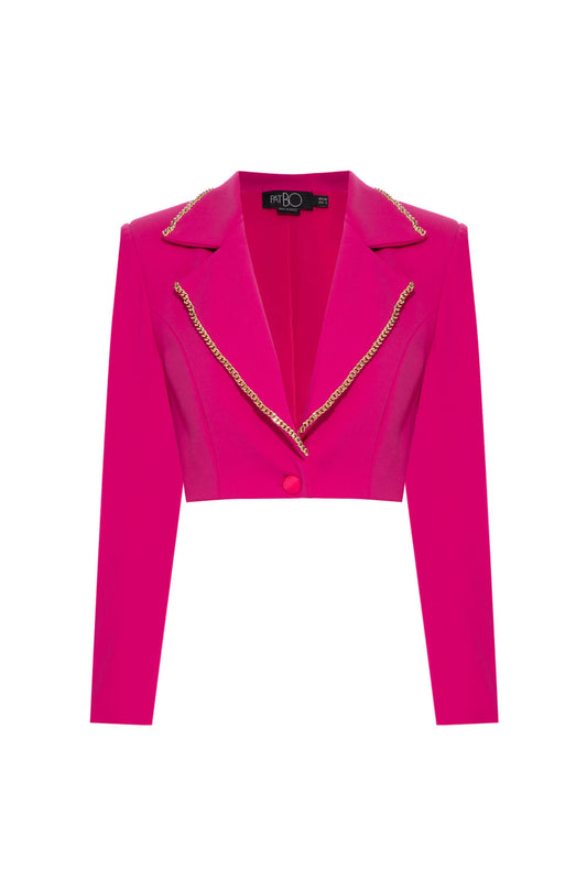 JAQUETA CROPPED CORRENTE CREPE CHAIN PINK