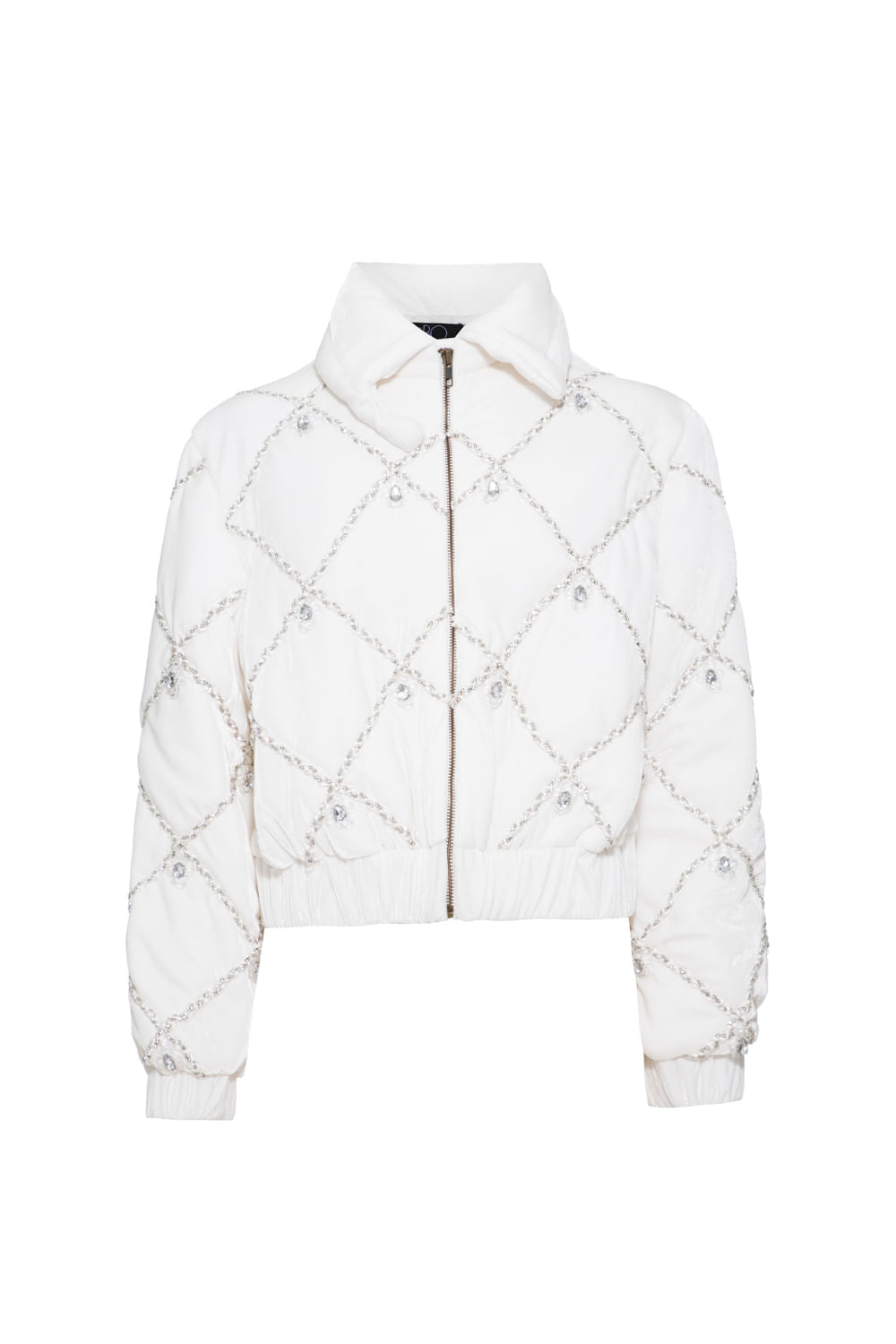JAQUETA BOMBER BORDADA VELUDO CRYSTAL OFF WHITE