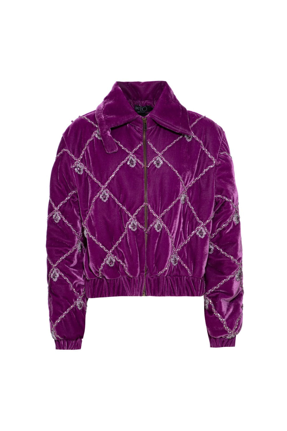 JAQUETA BOMBER BORDADA VELUDO CRYSTAL ROXO