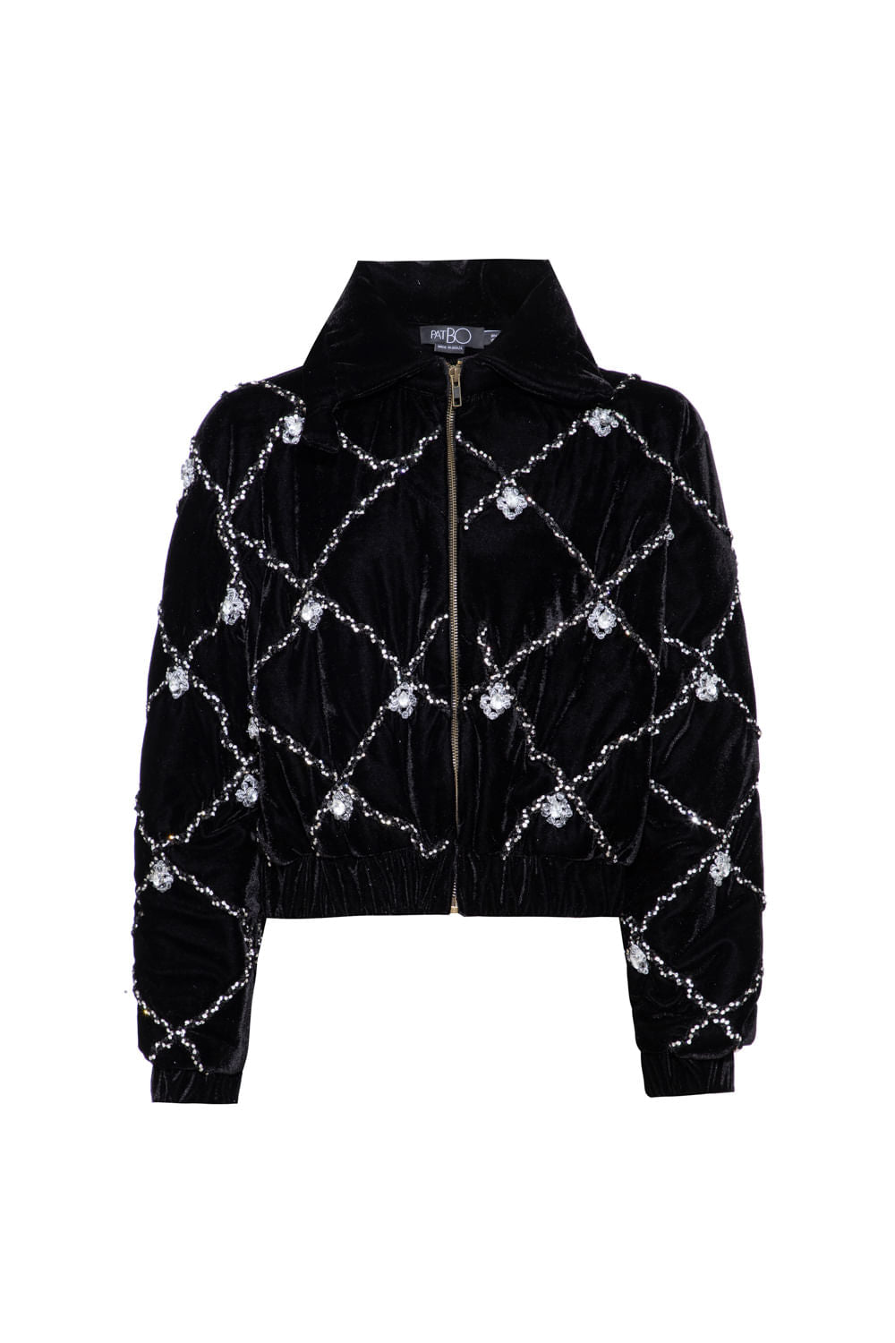 JAQUETA BOMBER BORDADA VELUDO CRYSTAL PRETO