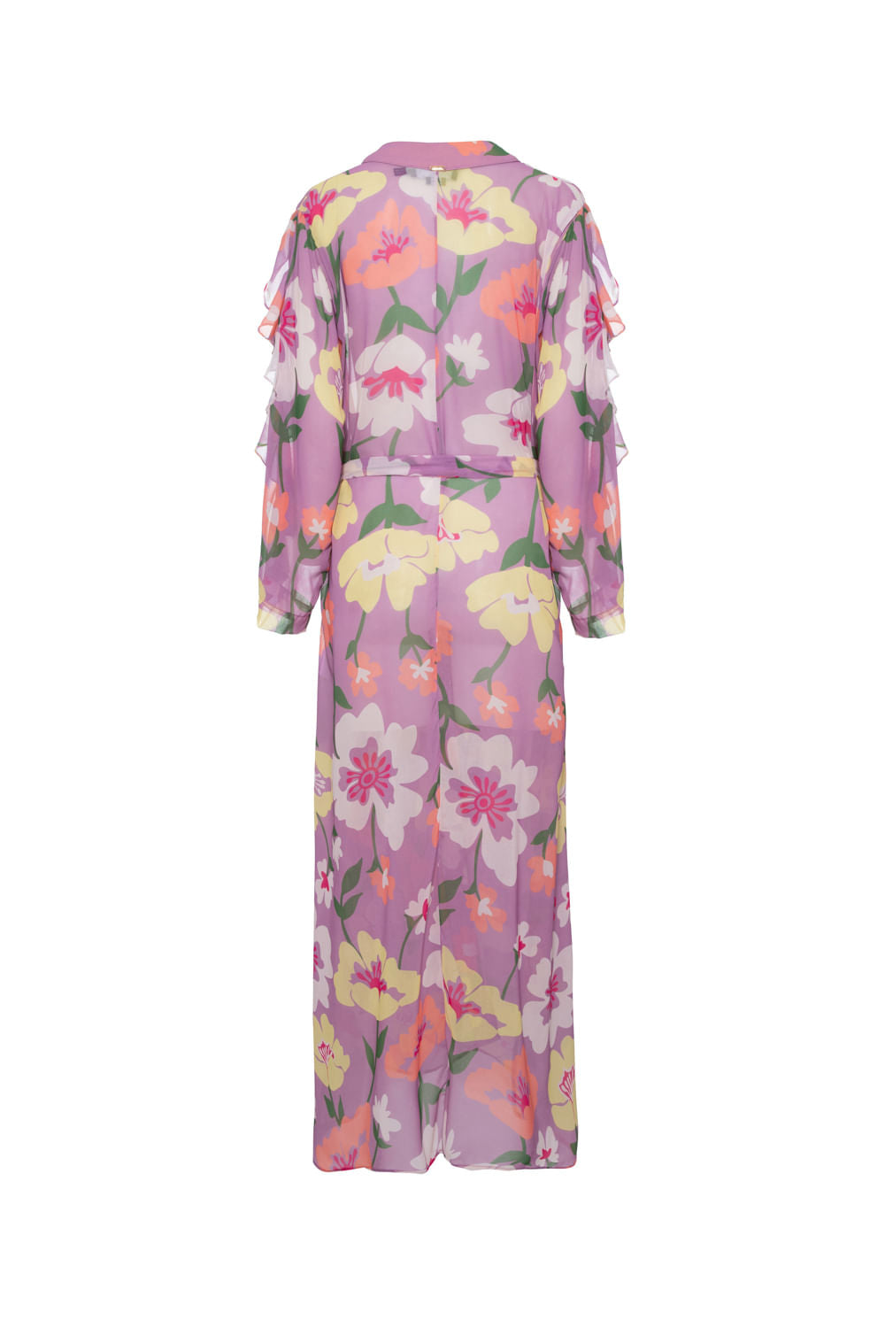 KIMONO LONGO RETRÔ FLOWER LILAS