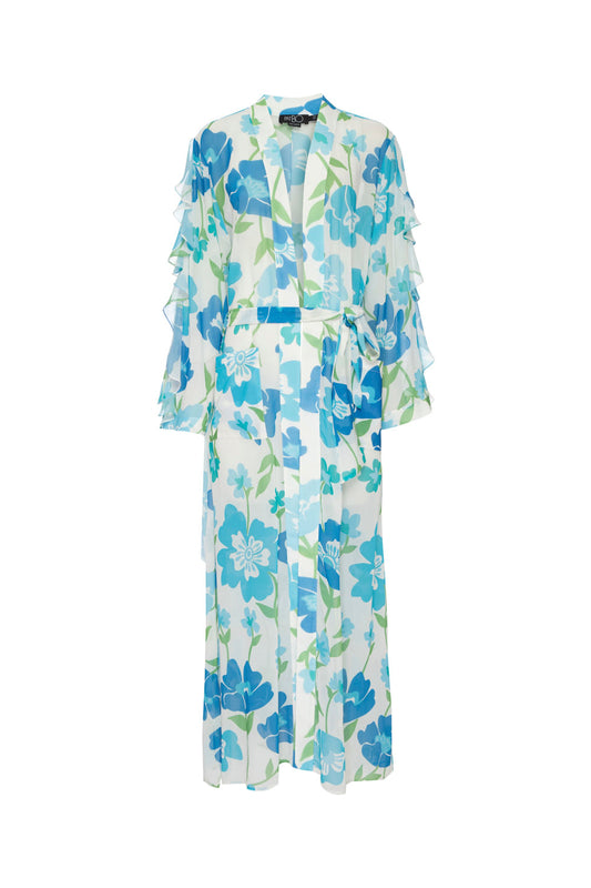 KIMONO LONGO RETRÔ FLOWER OFF WHITE