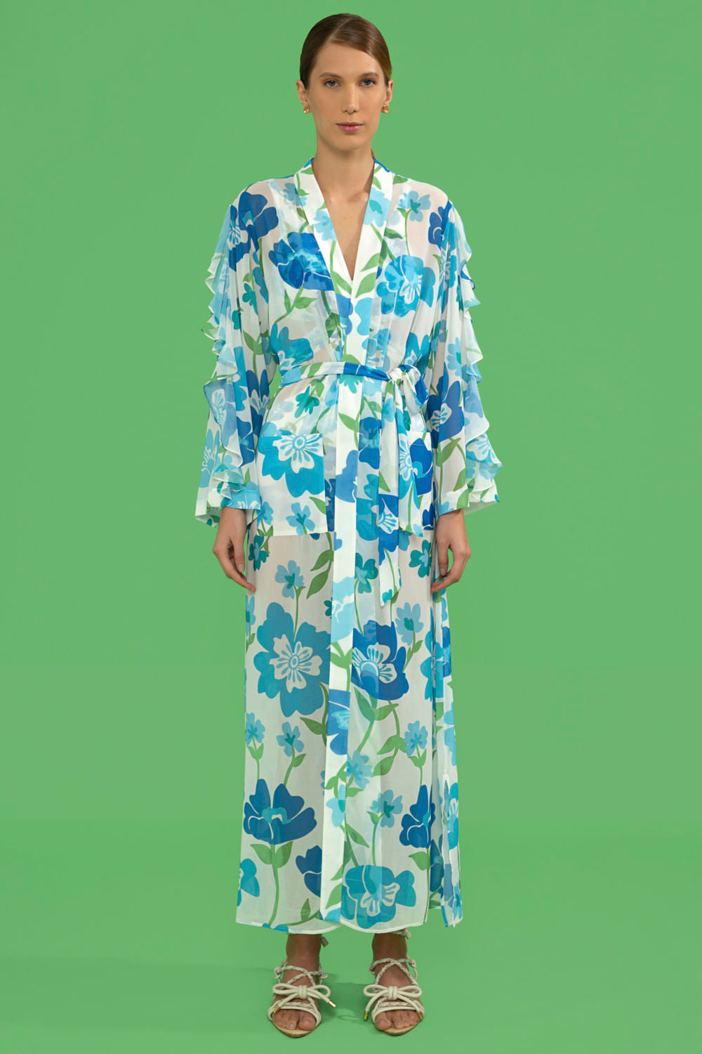 KIMONO LONGO RETRÔ FLOWER OFF WHITE