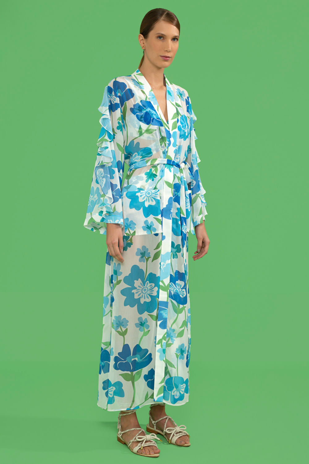 KIMONO LONGO RETRÔ FLOWER OFF WHITE
