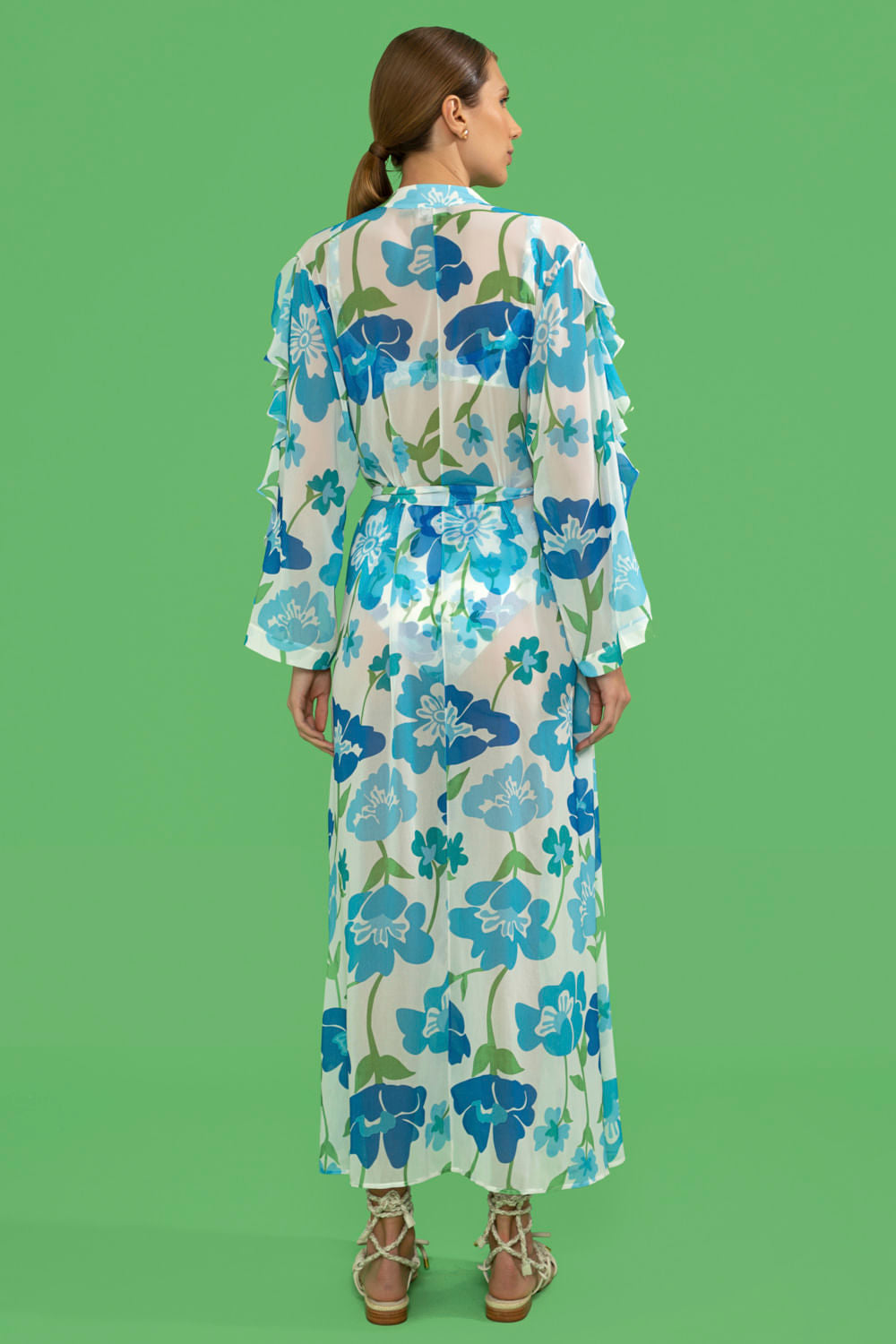 KIMONO LONGO RETRÔ FLOWER OFF WHITE