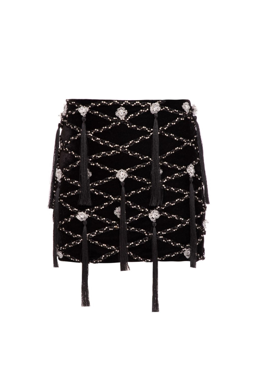 SAIA CURTA BORDADA VELUDO CRYSTAL PRETO