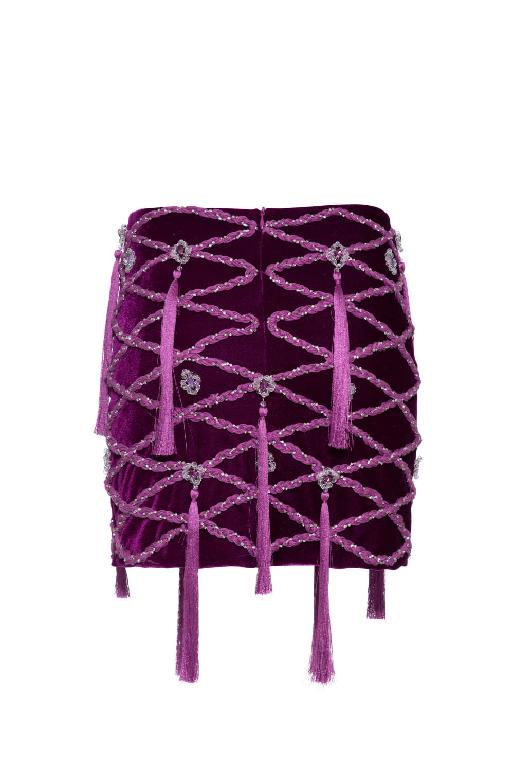 Saia curta bordada veludo crystal roxo
