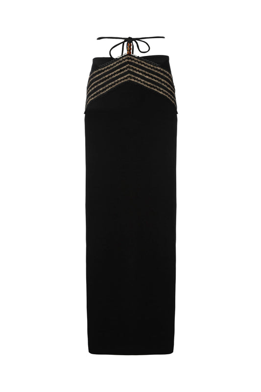 SAIA LONGA RETA ENTREMEIO CREPE CHAIN PRETO