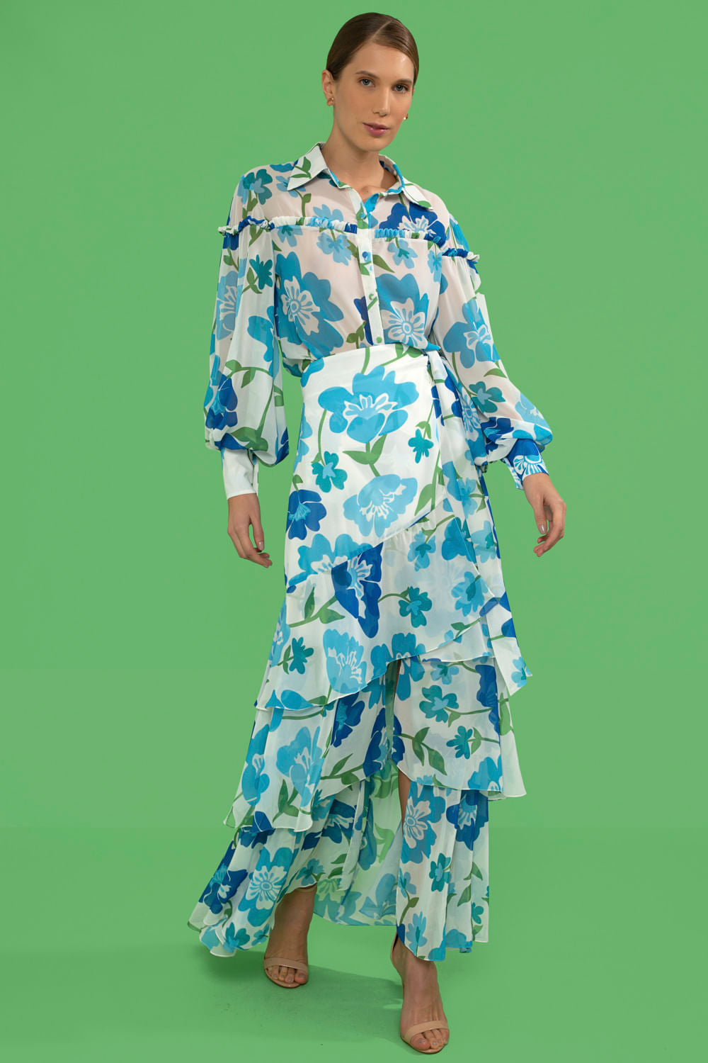 VESTIDO MÍDI FRANZIDO RETRÔ FLOWER OFF WHITE