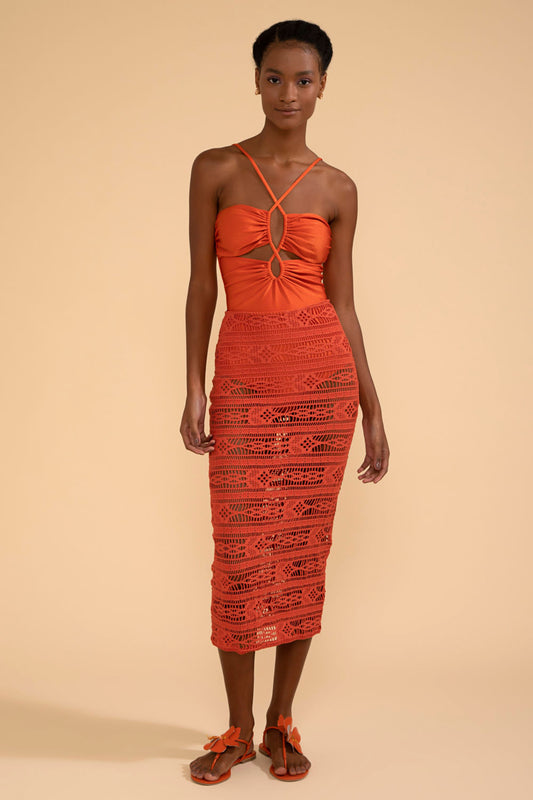 SAIA MÍDI LYCRA APRICOT LARANJA