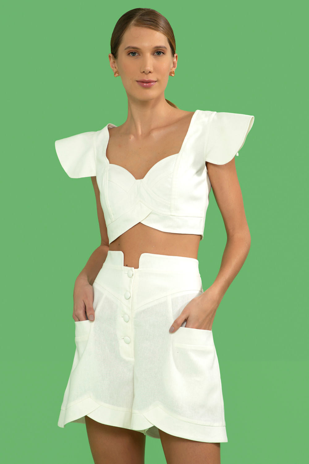 SHORT BOTÕES LINHO FRENCH OFF WHITE