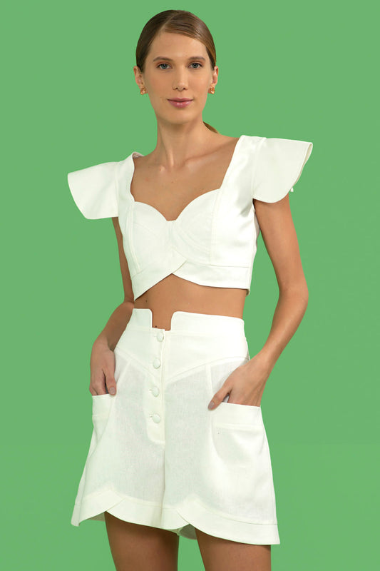 SHORT BOTÕES LINHO FRENCH OFF WHITE