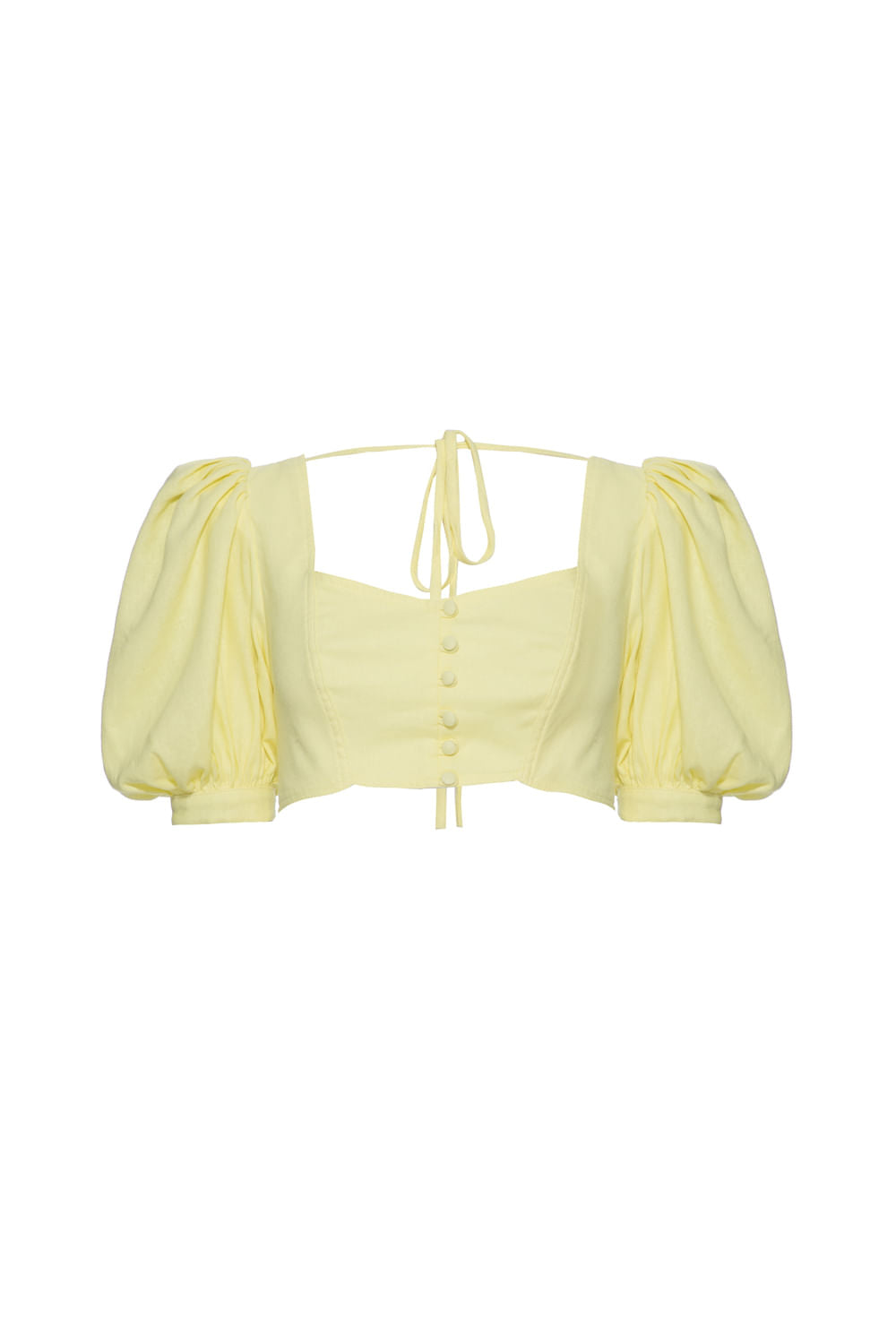 TOP CROPPED MANGAS BUFANTES LINHO BALNEÁRIO AMARELO