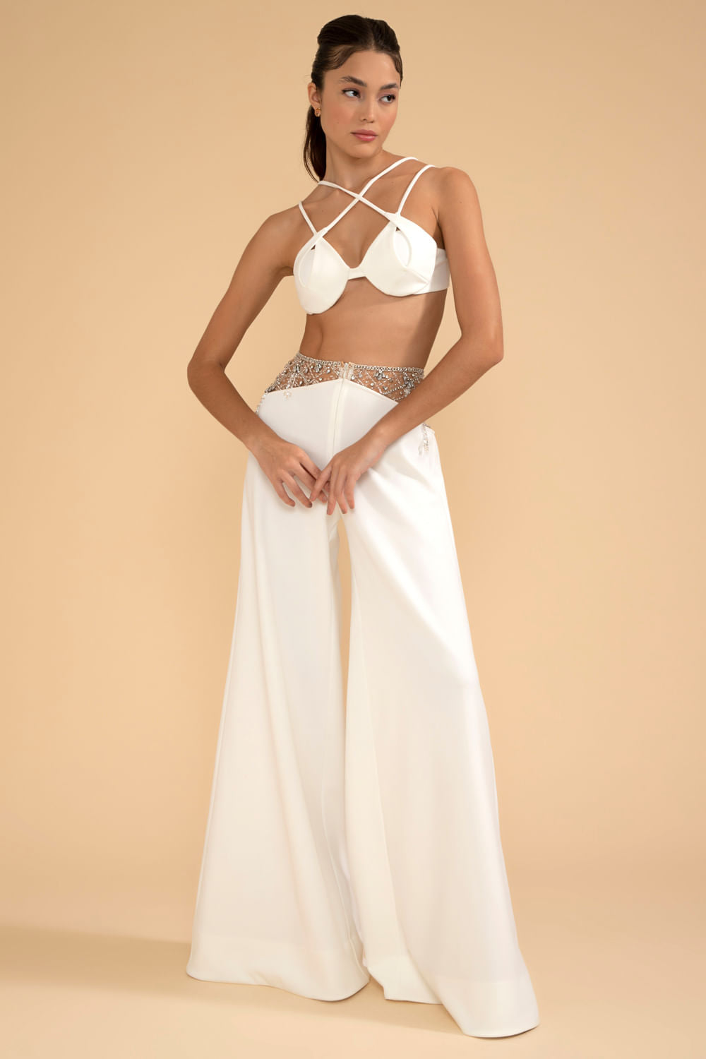 TOP QUATRO ALÇAS CREPE CRYSTAL OFF WHITE