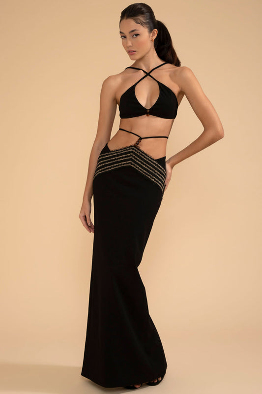 TOP DECOTE CRUZADO CREPE CHAIN PRETO