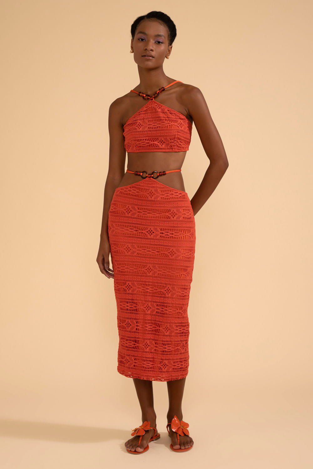 TOP CROPPED ARGOLAS LYCRA APRICOT LARANJA