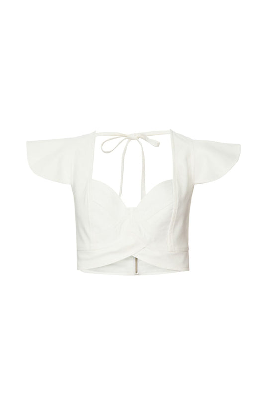 TOP CROPPED MANGA BABADO LINHO FRENCH OFF WHITE