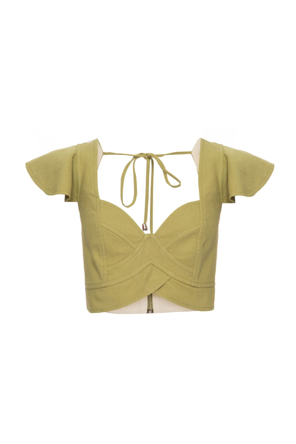TOP CROPPED MANGA BABADO LINHO FRENCH VERDE