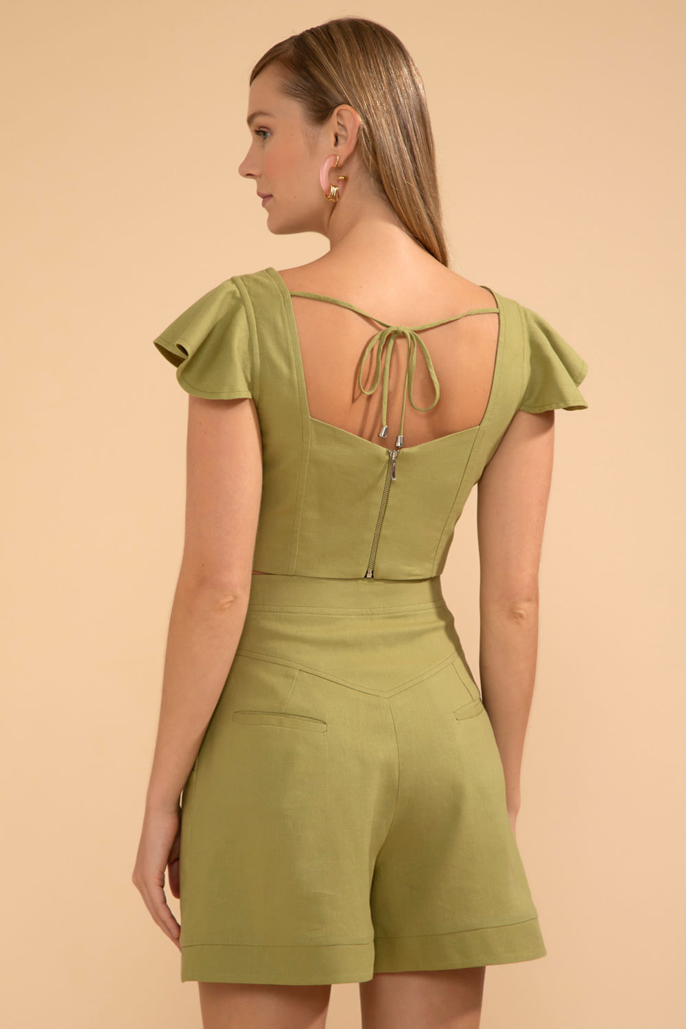 TOP CROPPED MANGA BABADO LINHO FRENCH VERDE