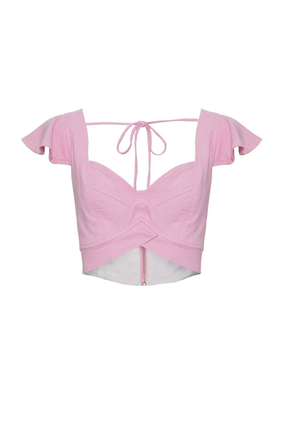 TOP CROPPED MANGA BABADO LINHO FRENCH ROSA
