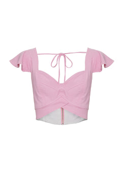 TOP CROPPED MANGA BABADO LINHO FRENCH ROSA