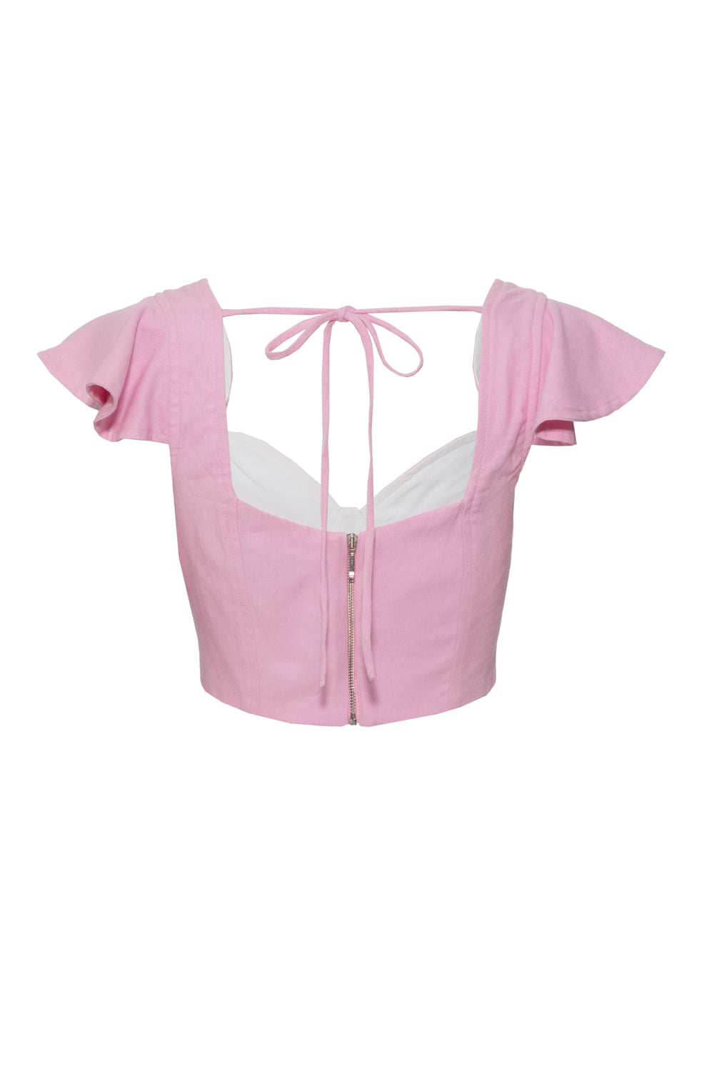 TOP CROPPED MANGA BABADO LINHO FRENCH ROSA