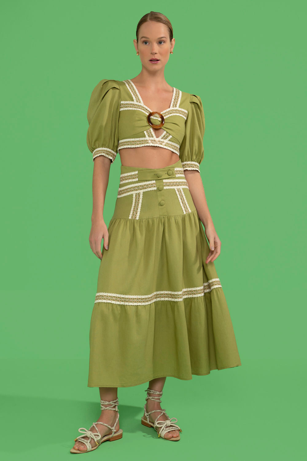 TOP CROPPED ENTREMEIO LINHO FRENCH VERDE