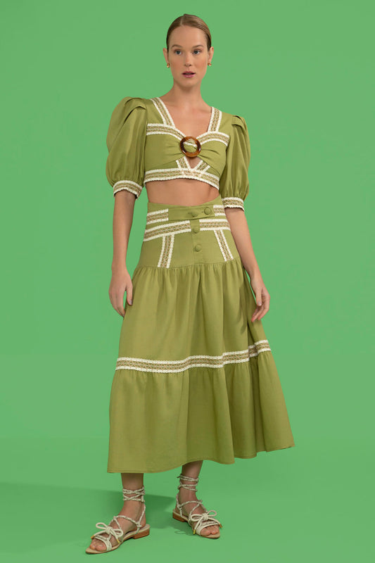 TOP CROPPED ENTREMEIO LINHO FRENCH VERDE