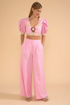 TOP CROPPED ENTREMEIO LINHO FRENCH ROSA