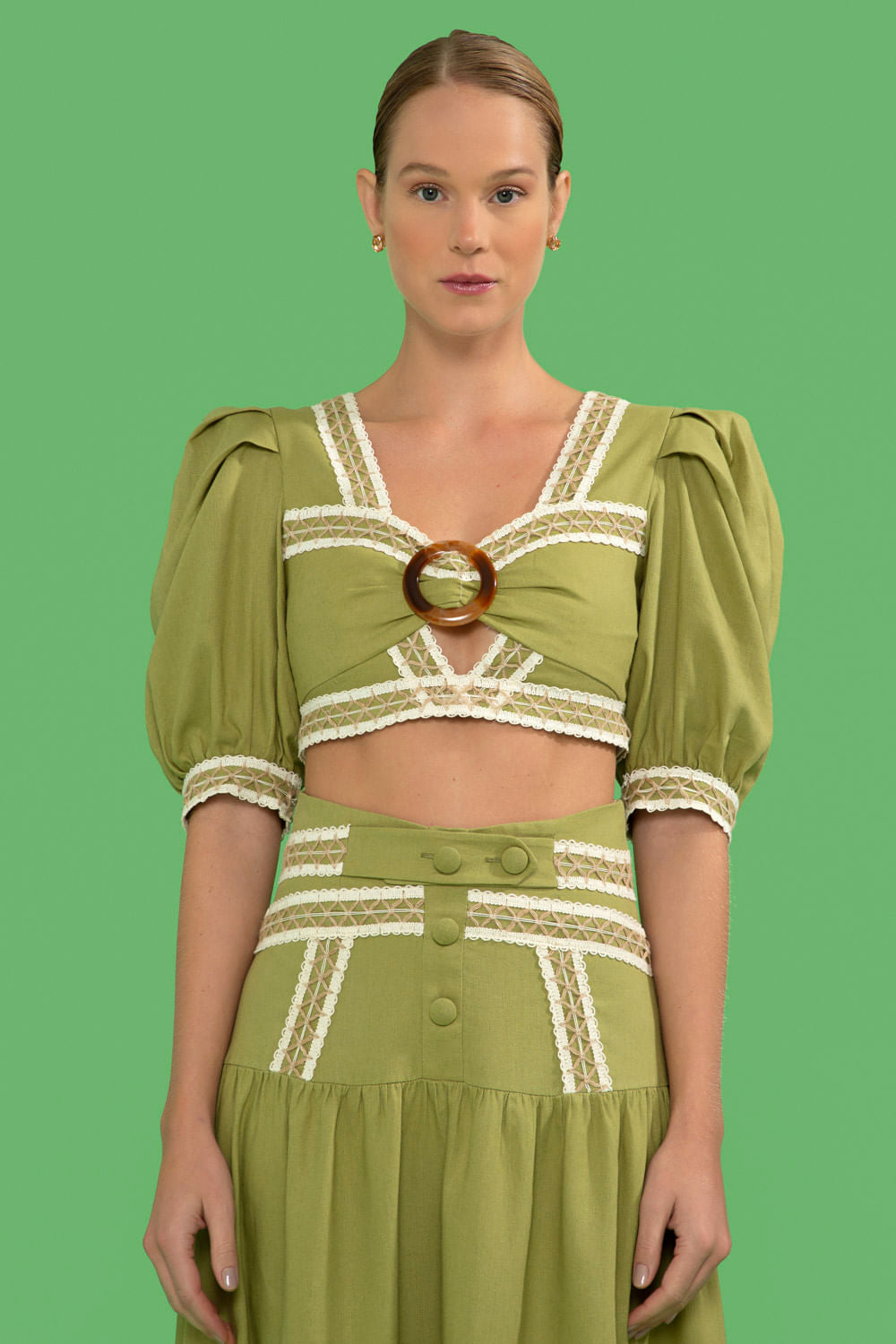 TOP CROPPED ENTREMEIO LINHO FRENCH VERDE