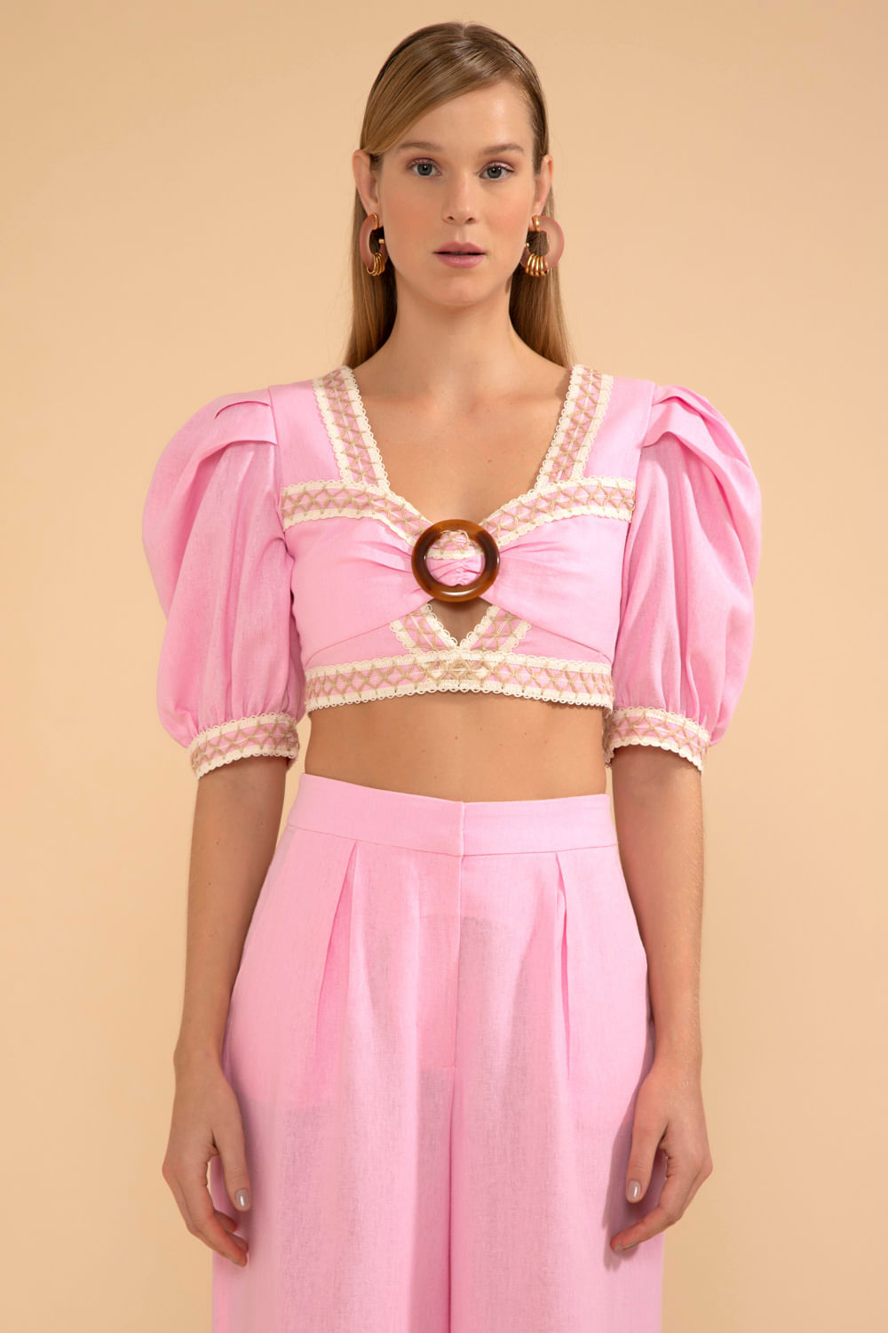 TOP CROPPED ENTREMEIO LINHO FRENCH ROSA