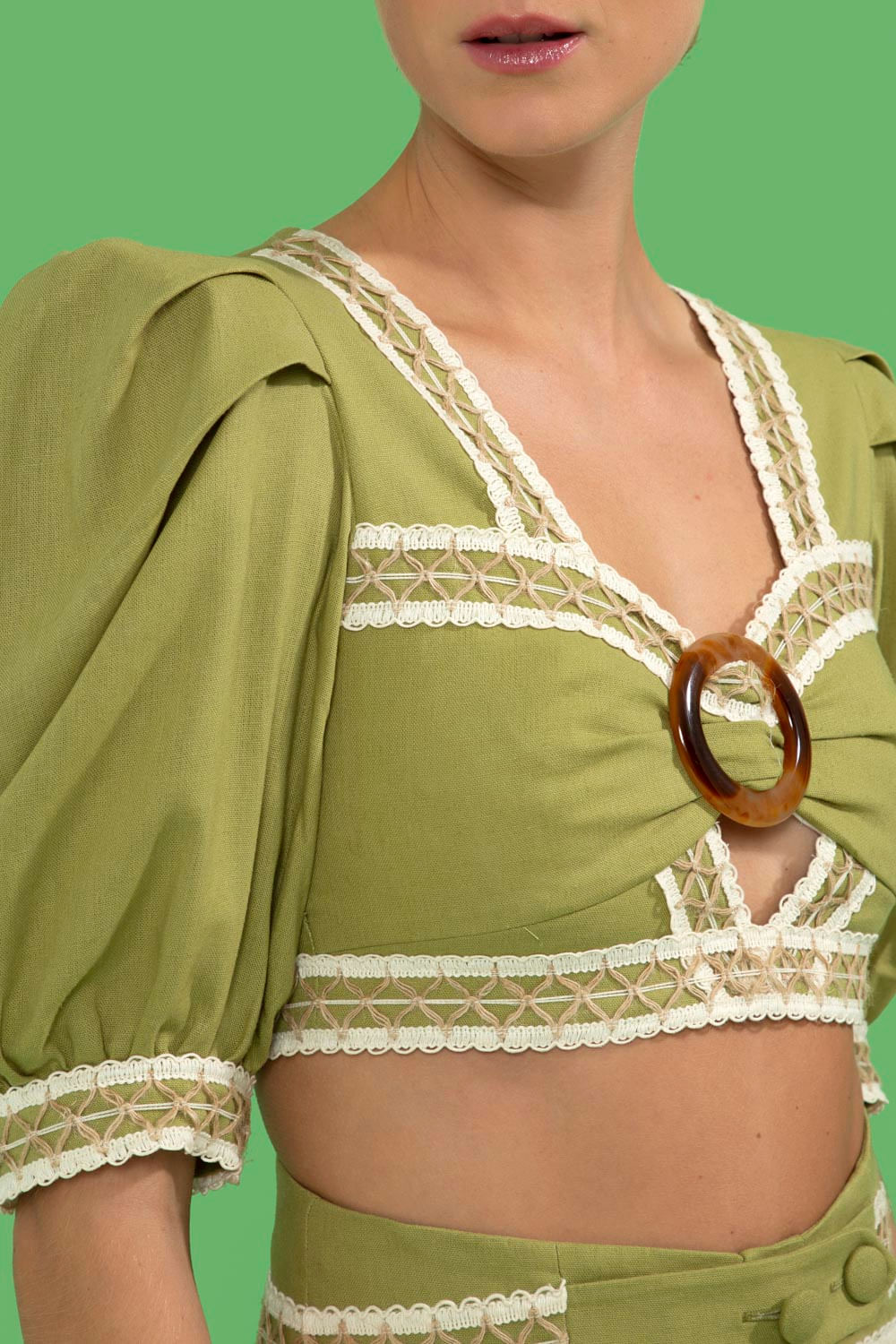 TOP CROPPED ENTREMEIO LINHO FRENCH VERDE