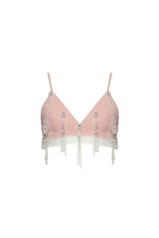 TOP BORDADO FRANJA CREPE CRYSTAL NUDE