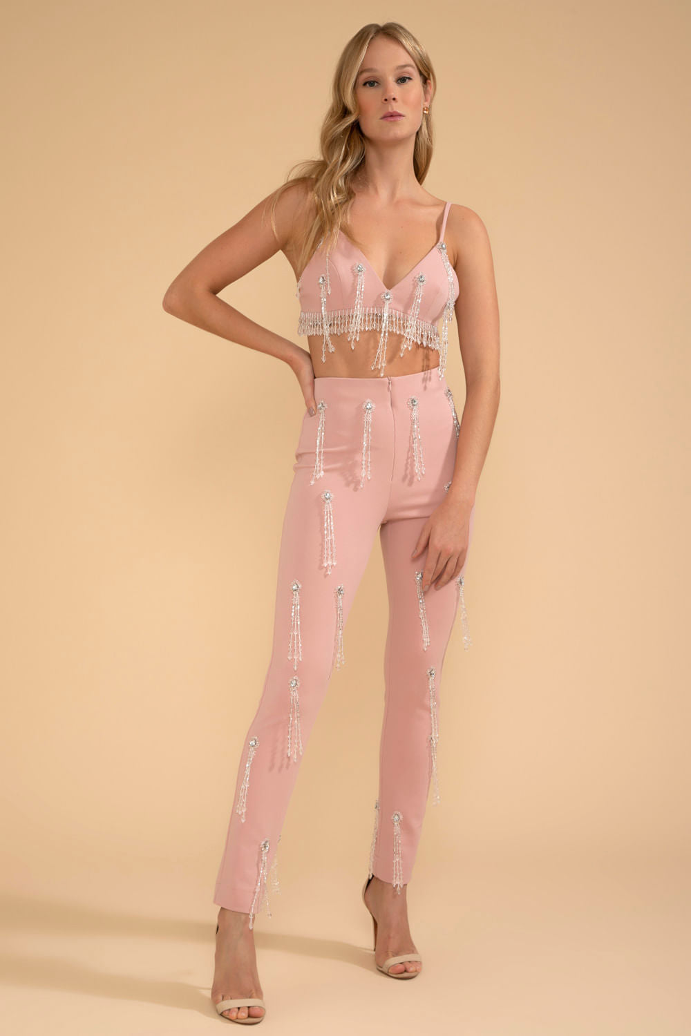 TOP BORDADO FRANJA CREPE CRYSTAL NUDE