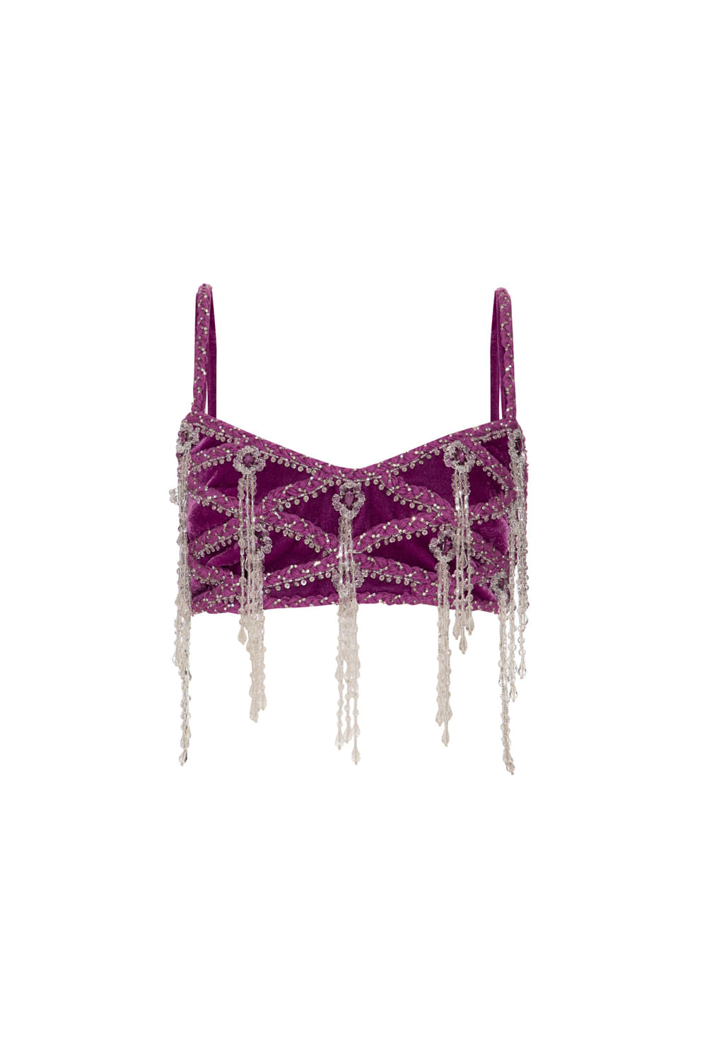 Top cropped bordado veludo crystal roxo